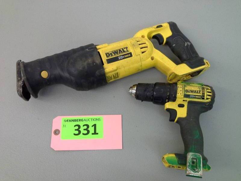 lot 331 image: DeWalt 20 volt Drill and Reciprocating Saw (No Batteries)