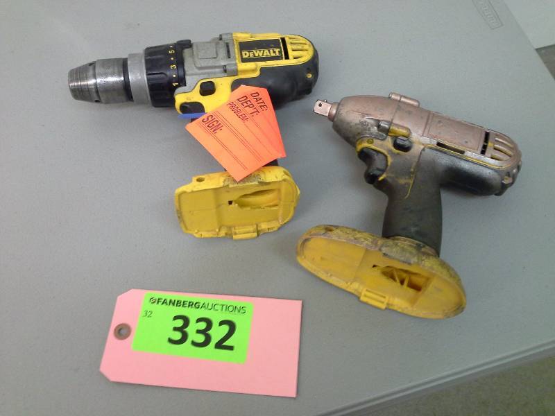 lot 332 image: DeWalt 18 Volt Hammer Drill and 12 Impact driver