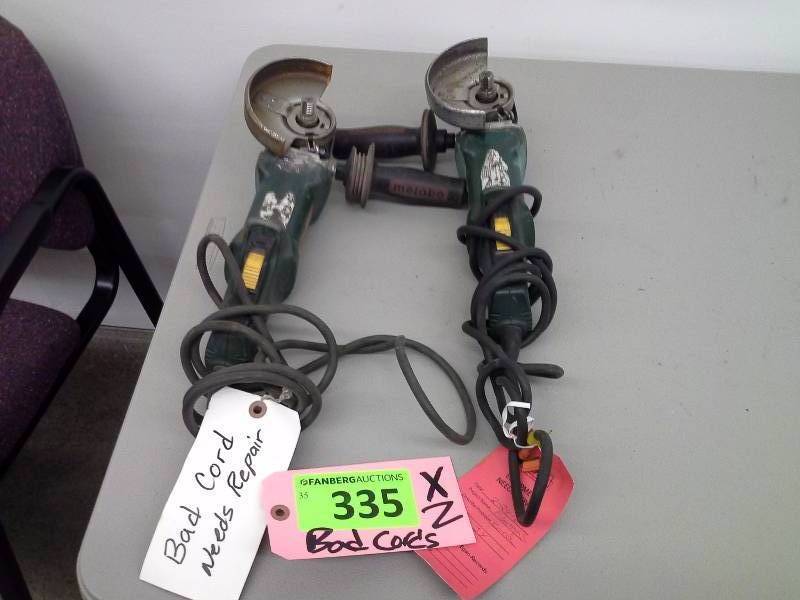 lot 335 image: (2) Metabo Grinders with bad cords