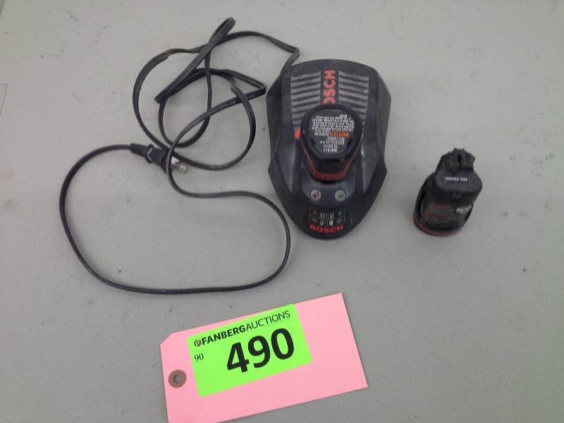 lot 490 image: Bosch Charger and Two Batteries