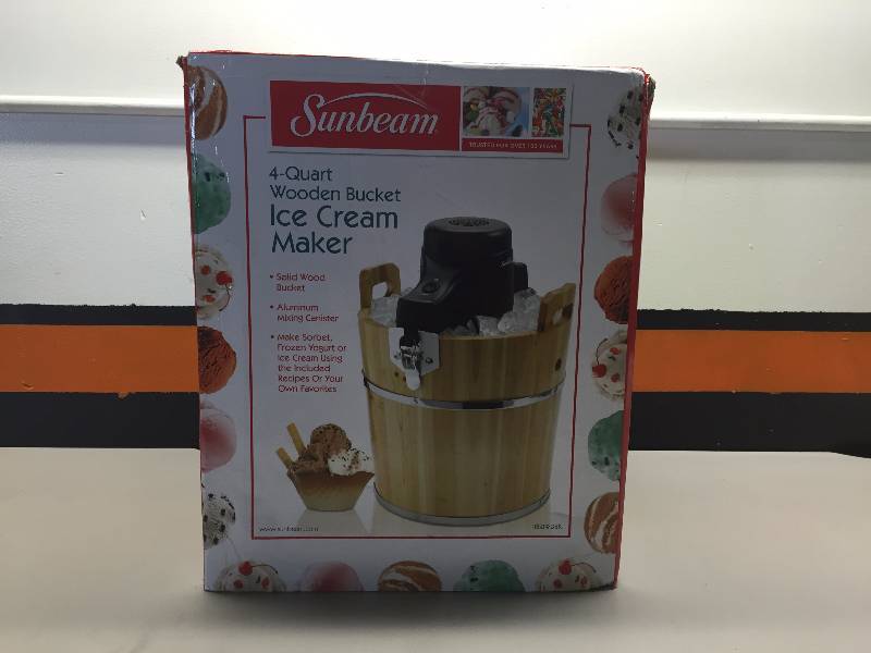 SUNBEAM 4QT WOODEN ICE CREAM MAKER JULY STORE RETURN CONSIGNMENT KBID