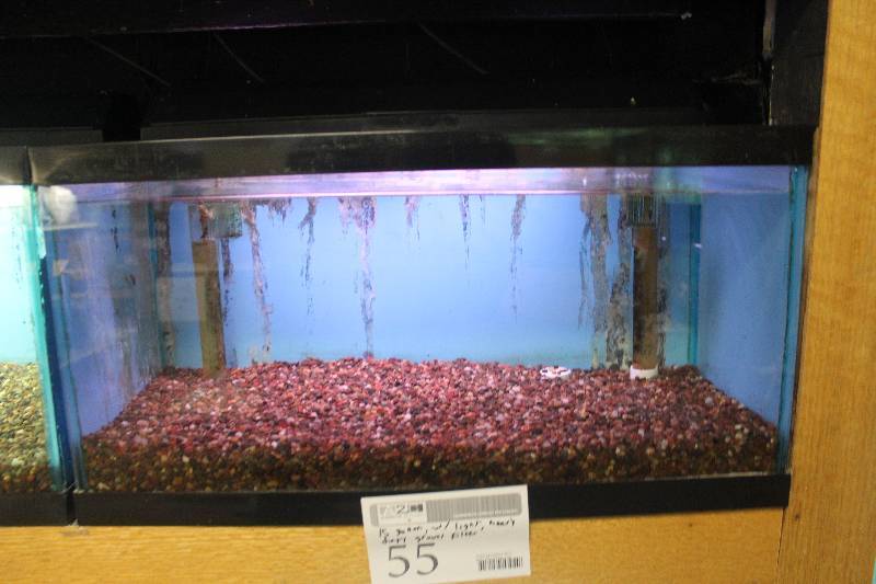 lot 55 image: 15-Gallon Aquarium w Glass top, Light, Under-gravel Filter, and Gravel