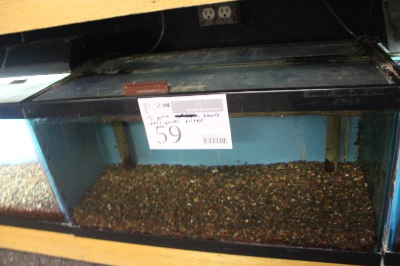 lot 59 image: 15-Gallon Aquarium w Glass top, Light, Under-gravel Filter, and Gravel