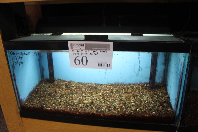 lot 60 image: 15-Gallon Aquarium w Glass top, Light, Under-gravel Filter, and Gravel