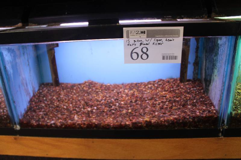 lot 68 image: 15-Gallon Aquarium w Glass top, Light, Under-gravel Filter, and Gravel