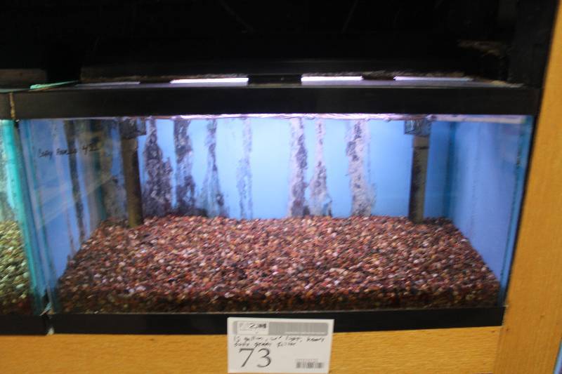 lot 73 image: 15-Gallon Aquarium w Glass top, Light, Under-gravel Filter, and Gravel