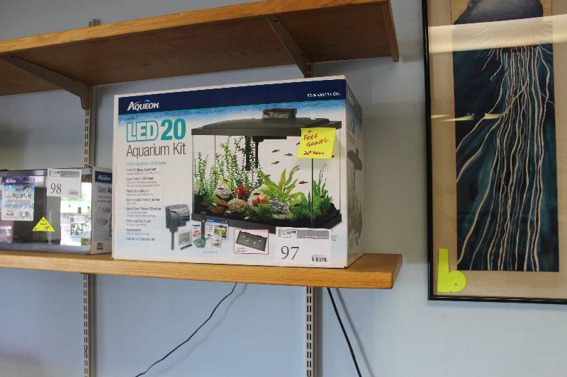 lot 97 image: Aqueon LED 20 Aquarium Kit Includes Tank, Top, Light, and Filter.