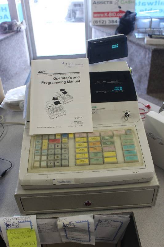 lot 115 image: Samsung ER-5140 Electronic Cash Register w Key and Operators and Programming Manual