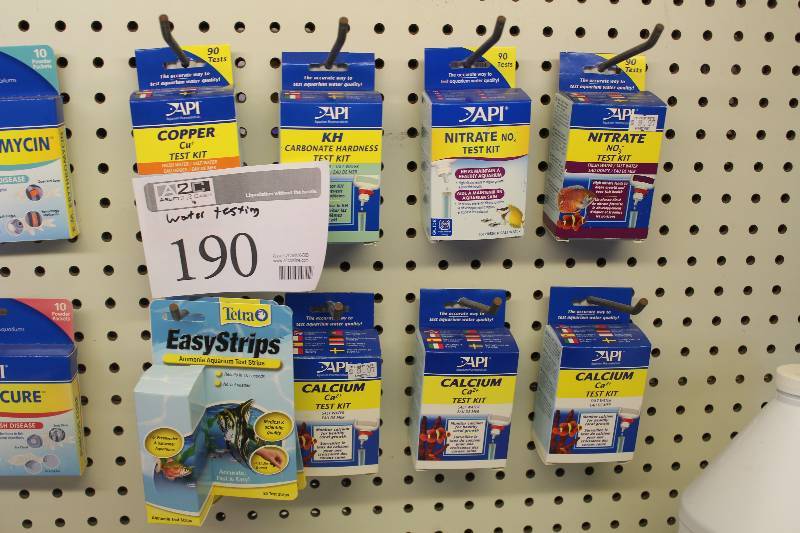 lot 190 image: Lot of Water Testing Including API KH Carbonate Hardness Test Kit, API Copper Cu Test Kit, API Nitrate NO3 Test Kit, API Calcium CA2 Test Kit, Tetra EasyStrips Ammonia Aquarium Test Strips,