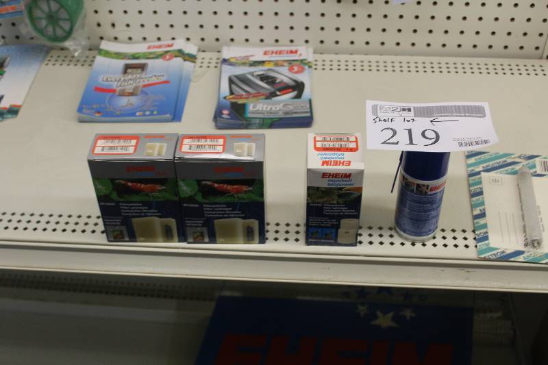 lot 219 image: Shelf Lot of Aquarium Equipment Including Eheim Aquaball Filter Cartridge, Eheim Aquastyle Filter Cartridge, Eheim Maintenance Spray