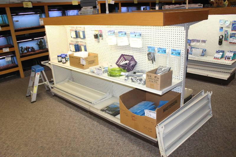 lot 108 image: Streater Store Fixtures Commercial Dual-Sided Lighted Product Display Gondola w Adjustable Shelves and End Cap