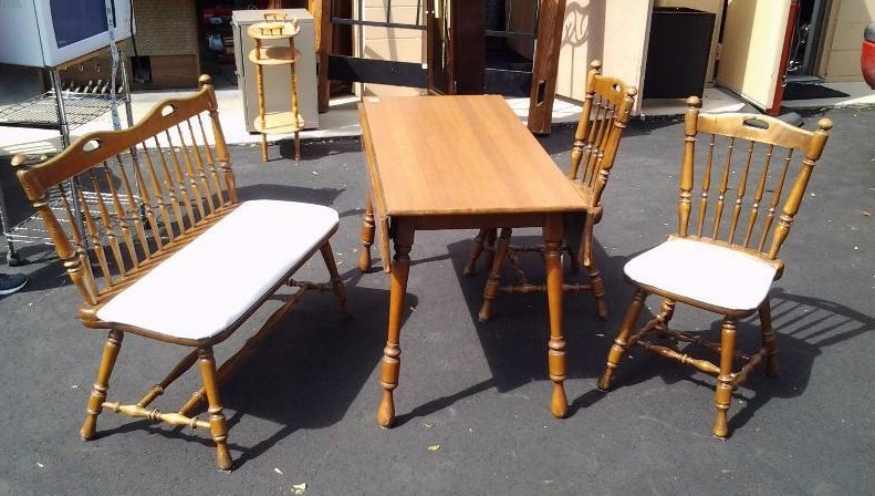 Drop Leaf Table With Bench & 2-Chairs
