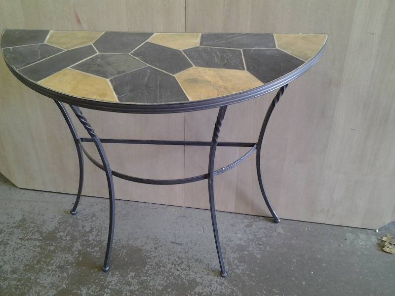 Half Round Metal Base Mosaic Table 36x14x30
