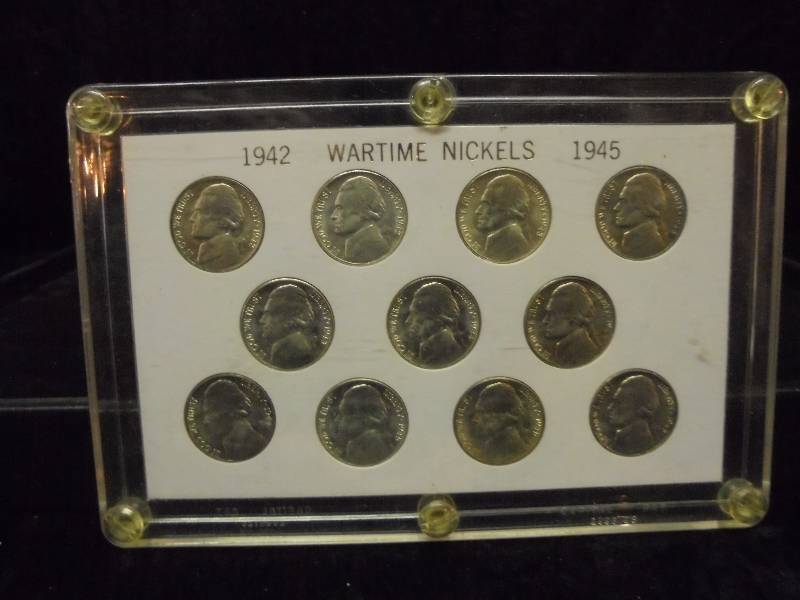 1942, 1945 Wartime Nickels in Case
