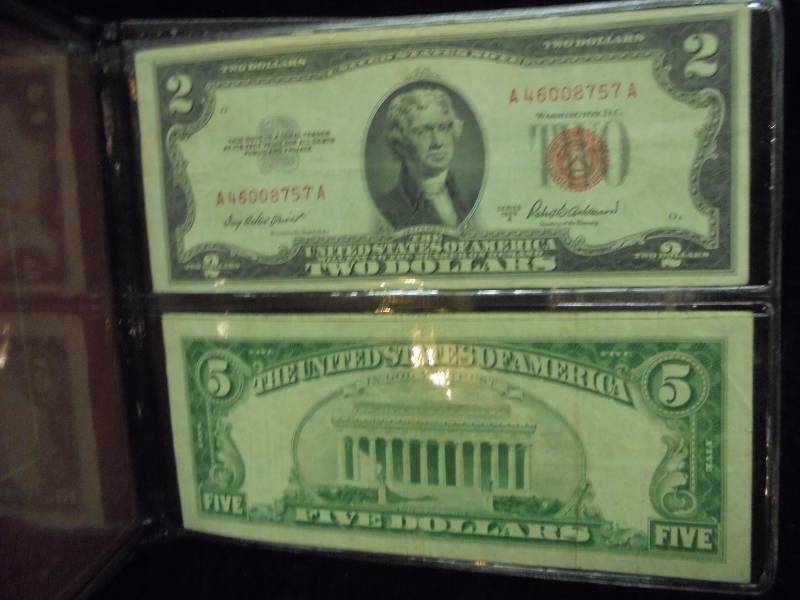 US Red Seal $2 and $5 Bills in Portfolio