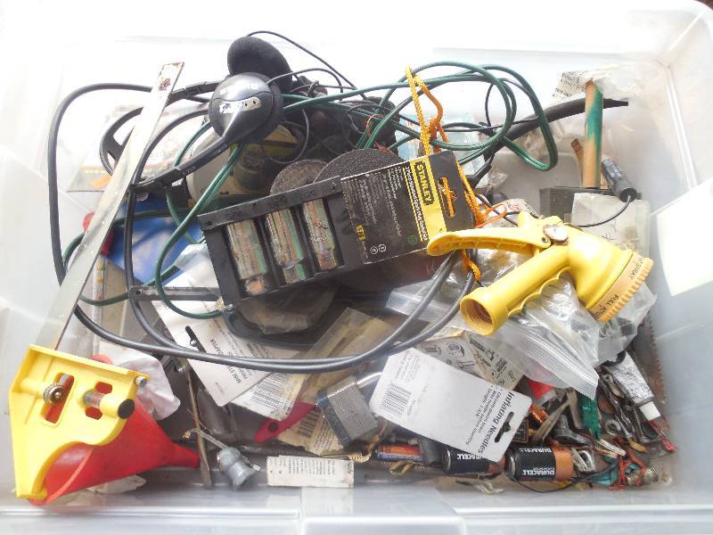 lot 34 image: TOTE OF TOOLS  HARDWARE SUPPLIES