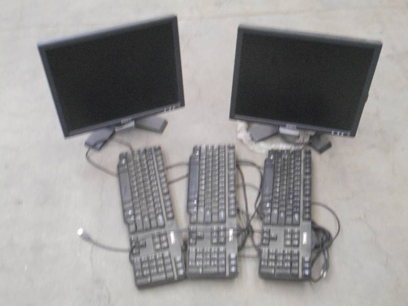 lot 57 image: (2) Dell PC Monitors With (3) Keybo...