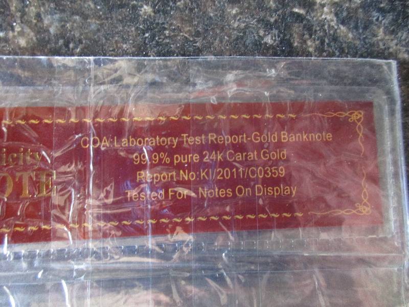 $5000 24K Carat 99.9% Pure Gold Banknote-COA