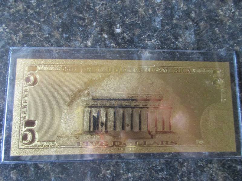 $5 24K Carat 99.9% Pure Gold Banknote