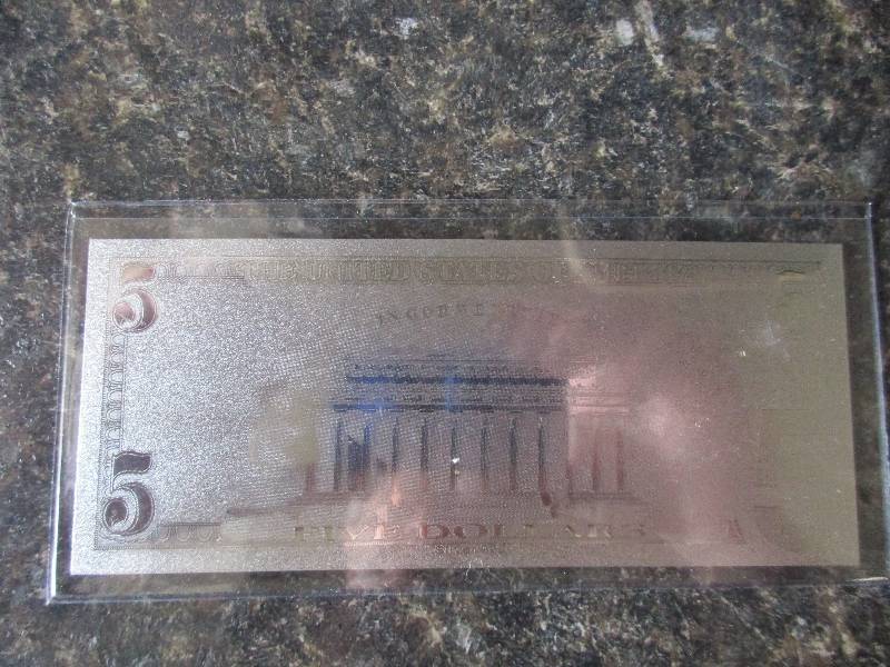$5 Bill 99.9% Pure Silver Plated