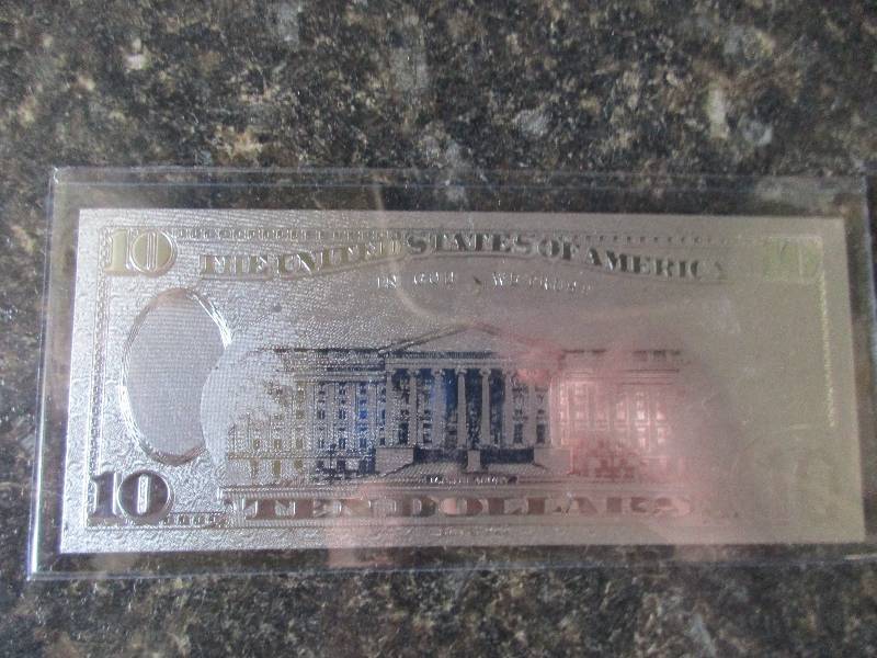 $10 Bill 99.9% Pure Silver Plated