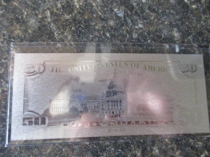$50 Bill 99.9% Pure Silver Plated