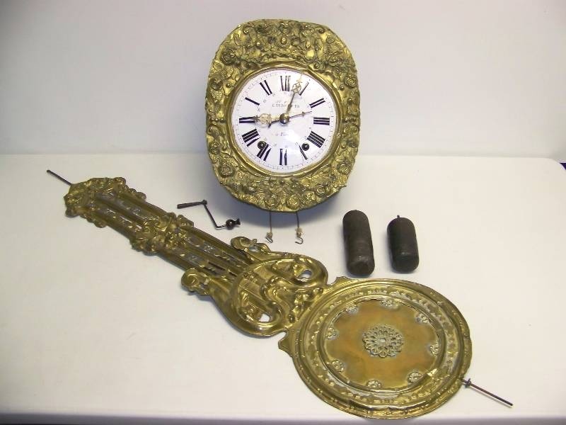 French Morbier, Wall Hanging Clock with Calendar Dial, Winding Key