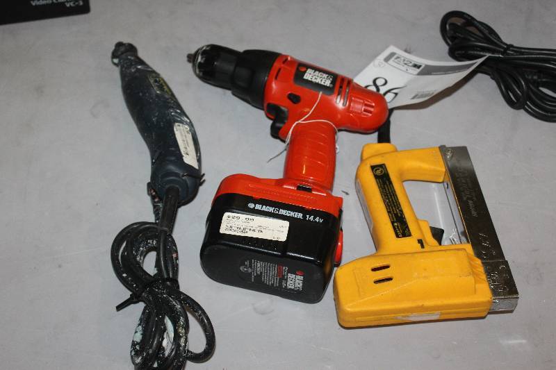 lot 86 image: Lot of (3) Power Tools Including 1) KraftTech Multi-Tool AND 1) Black & Decker Cordless Drill AND 1) Arrow Electro-matic ETF50P Electric Staple Gun Tacker