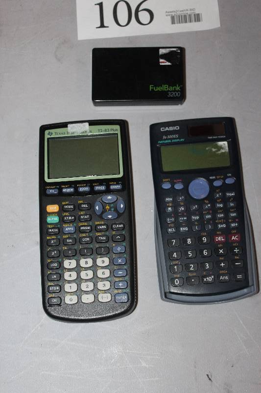 lot 106 image: Lot of (3) Calculators Including 1) FuelBank 3200 AND 1) Casio AND 1) Texas Instruments