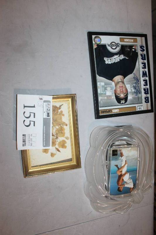 lot 155 image: Lot of (3) Wall Decorations Including 1) Chris Capuano Signed Framed Brewers Baseball Card AND 1) Framed Wall Art AND 1) Framed Wall Art