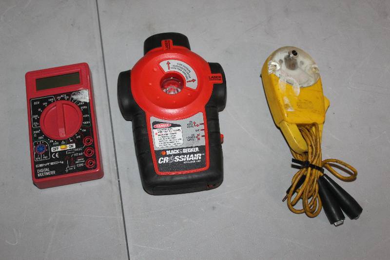 lot 16 image: Lot of (3) Tools Including 1) Black & Decker Crosshair Laser Level AND 1) Cen-Tech Digital Multimeter AND 1) Amprobe Multimeter