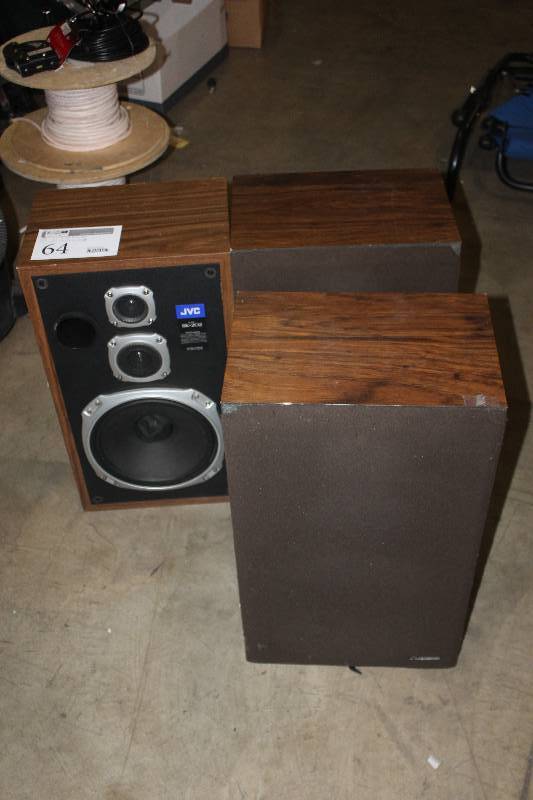 lot 64 image: Lot of (3) Stereo Speakers Including 1) JVC Floor Speaker AND 2) Omega 3-Way Floor Speakers