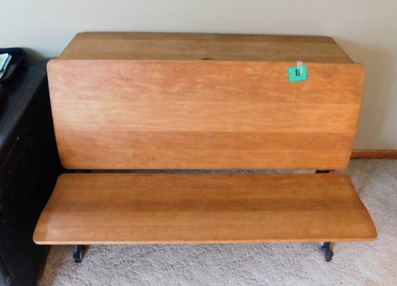 Double wide school desk with folding seat