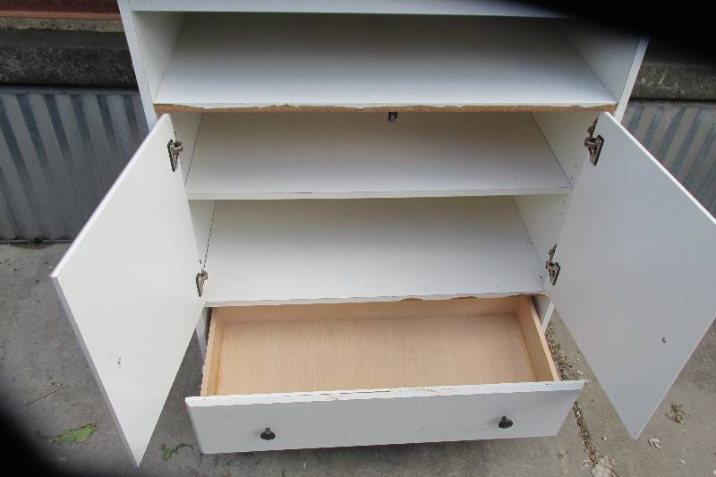 White cabinet, 34 x 19 top 40 tal...