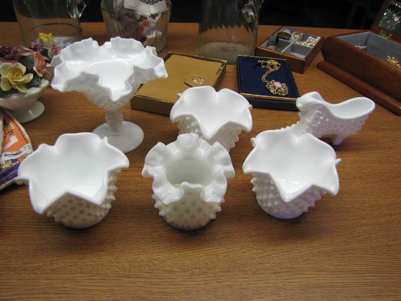 Fenton Ruffled Hobnail Milk Glass