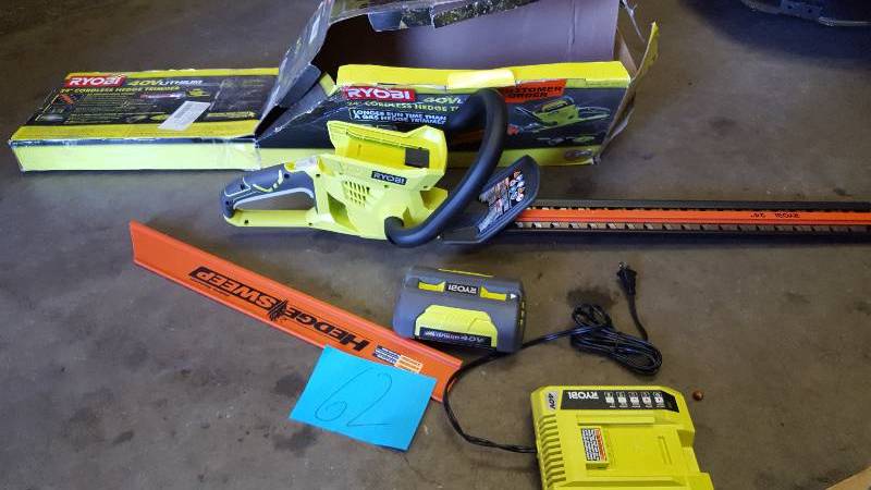 lot 62 image: Ryobi ONE 22 in. 18-Volt Lithium-Ion Cordless Hedge Trimmer - Battery and Charger Not Included