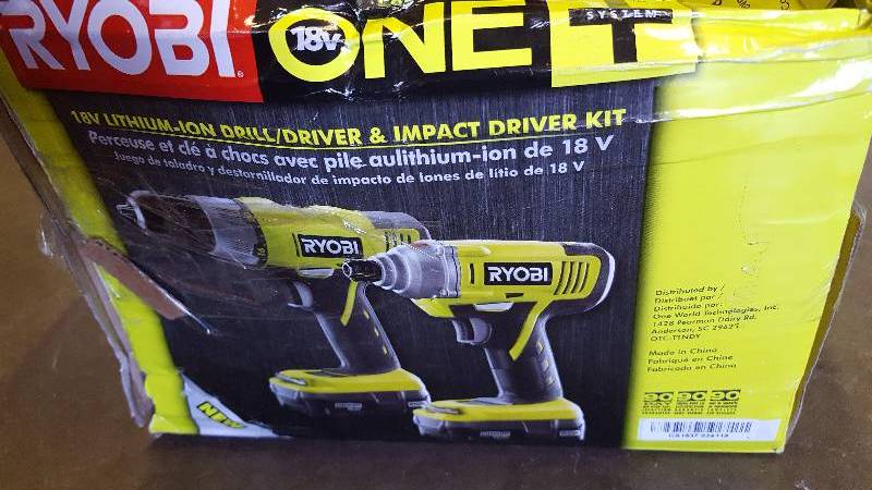 lot 63 image: Ryobi P882 One 18v Lithium-Ion Drill and Impact Driver Kit