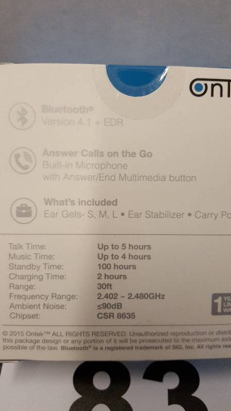Ontek Wireless Bluetooth 4.1 Sport Earbuds with Inline Microphone