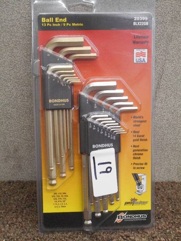 lot 19 image: New Ball End 13-Piece Inch  9-Piece Metric Allen Wrench Set