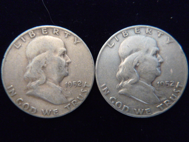 2 1952 Benjamin Franklin Silver Half Dollar