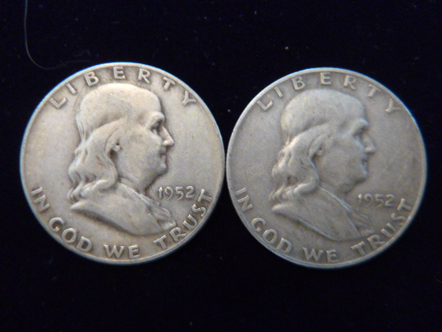 2 1952 Benjamin Franklin Silver Half Dollar