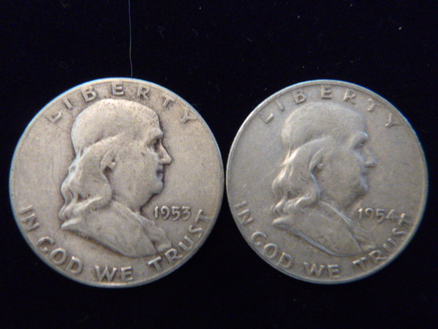 1953 and 1954 Benjamin Franklin Silver Half Dollars