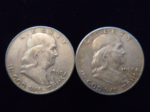 2 1960 Benjamin Franklin Silver Half Dollars