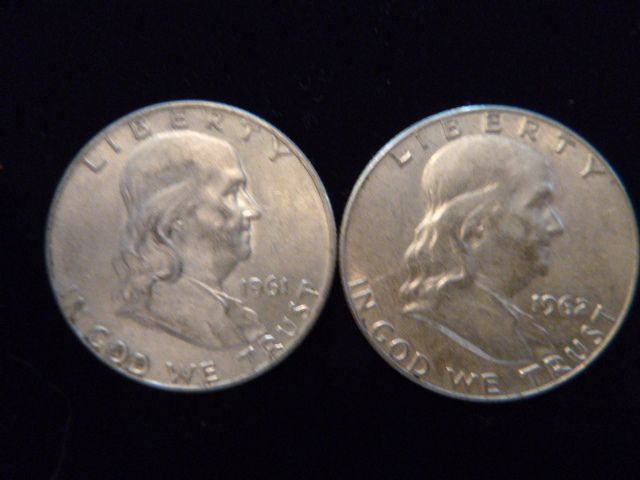 1961 and 1962 Benjamin Franklin Silver Half Dollars