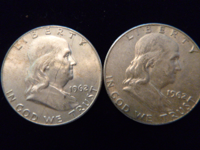 2 1962 Benjamin Franklin Silver Half Dollars