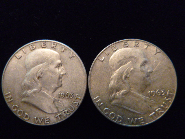 2 1963 Benjamin Franklin Silver Half Dollars