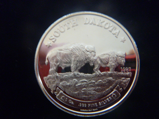 1987 South Dakota Bison Silver Coin