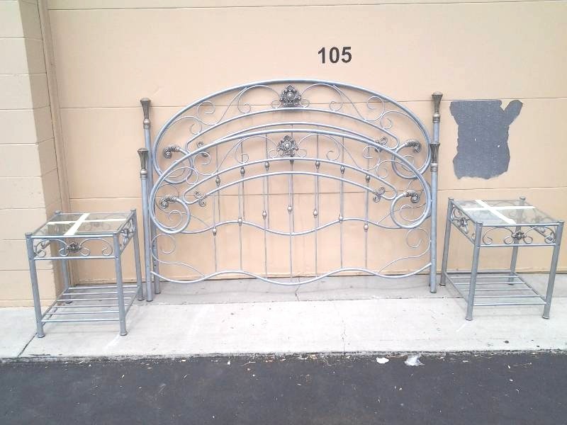 King Size Metal Frame Bed With Head Board, Foot Board, Rails & 2 Matching Night Stands (Tape On Glass Was Only for Shipping No Damage)