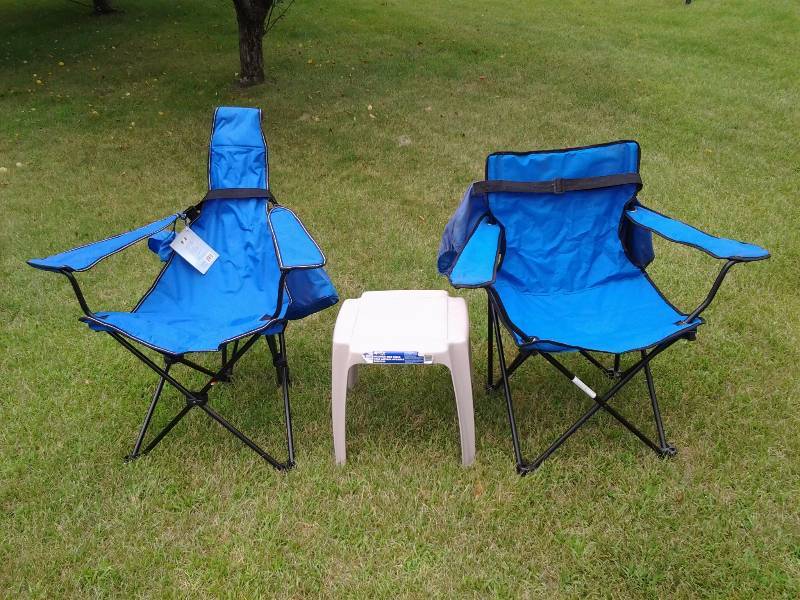 lot 17 image: 2-Folding Camp Chairs With Cases, 1-Plastic Table