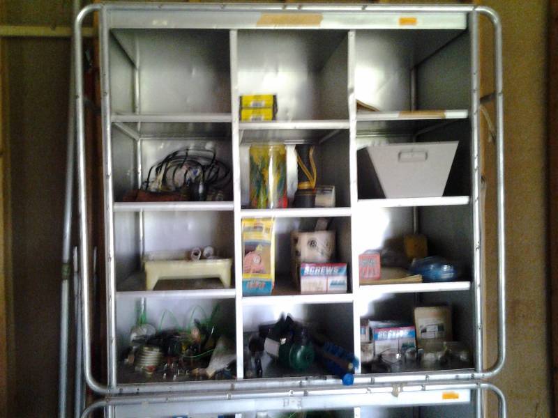 lot 4 image: Aluminum Shelf & Contents 48x48x24 - Tools, Hardware & Misc